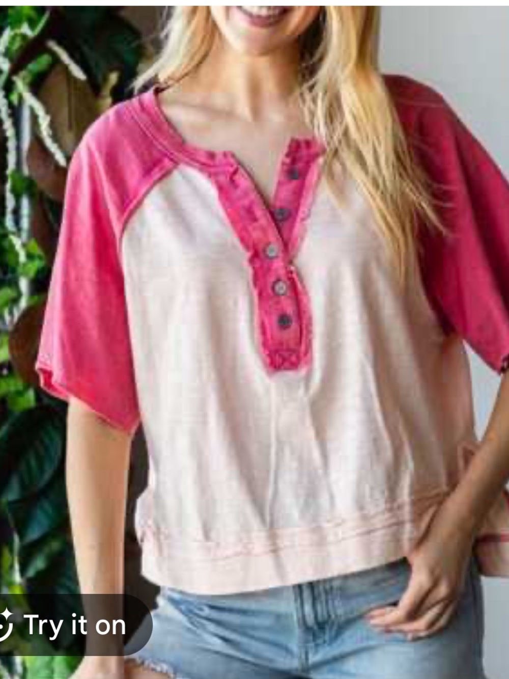 Oli & Hali Pink & Light Pink Cotton Henley Size Small